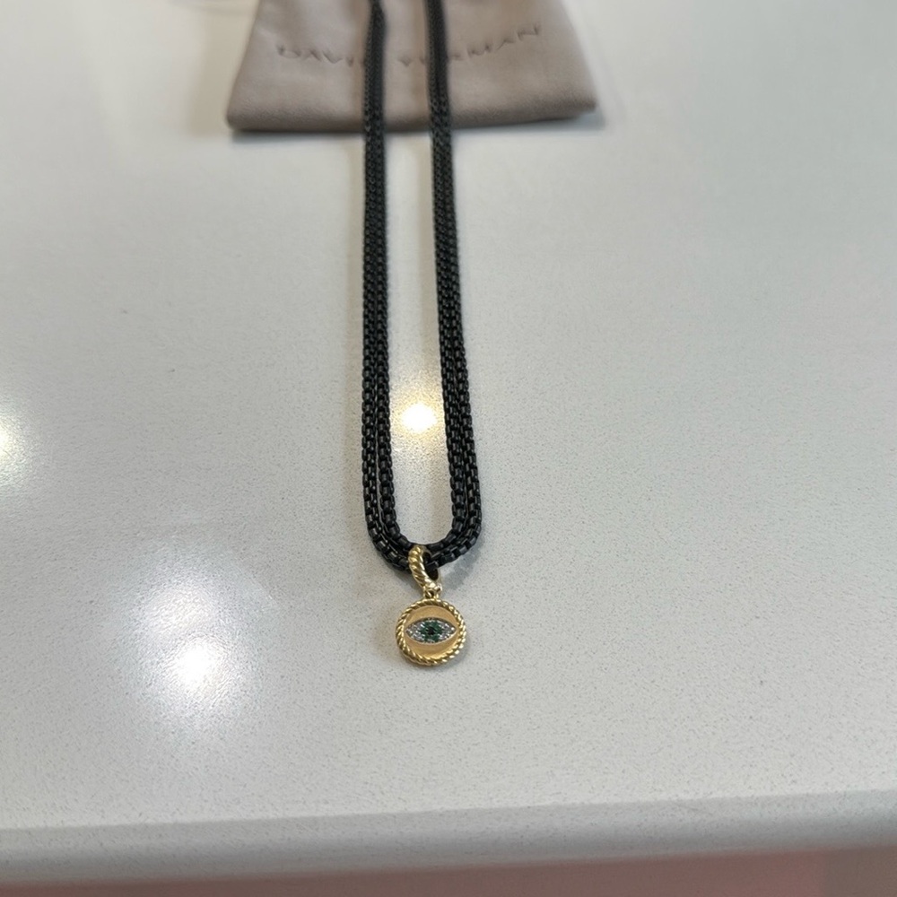 David Yurman 18k Gold Evil Eye Amulet & Blackened Sterling Silver Box Chain - Picture 3 of 5